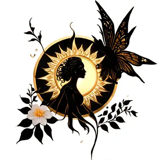 art,sagittarius,sun,fairy,flowers tattoo design idea