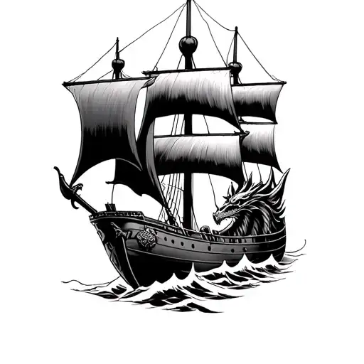 viking ship, viking fk logo as sail, liverpool dragon as the front of the ship tattoo design idea