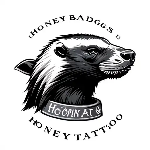 honey badger face, old school style, with a band around it tattoo design idea