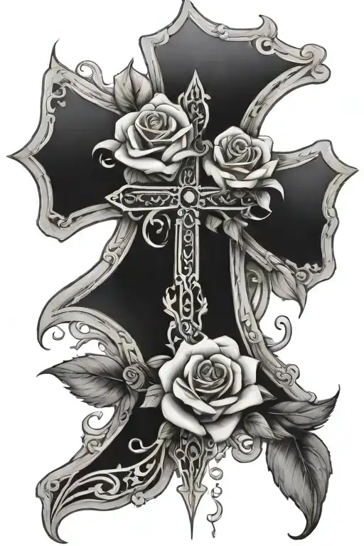 Lorraine cross with rose tattoo design idea
