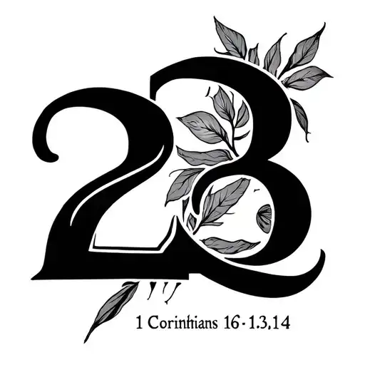 Make me a tattoo sketch with the following characteristics: - 1 Corinthians 16:13-14 - the Roman numeral 2 - An olive br tattoo design idea