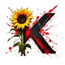 The letter "K" But its made out of tall sunflower and a knife tattoo design idea