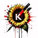 The letter "K" But its made out of tall sunflower and a knife tattoo design idea