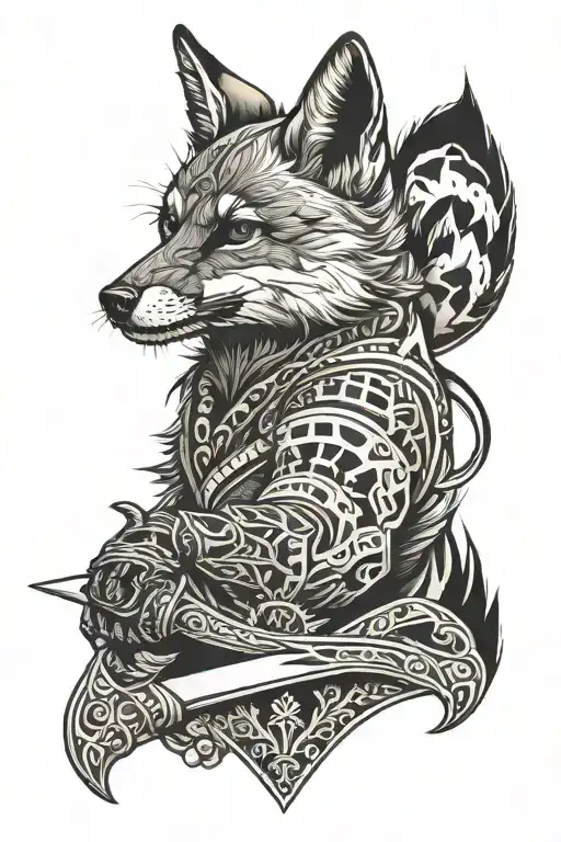 Desert Fox looks dangerous arm tattoo and knive tattoo design idea