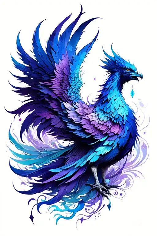 feminine blue and purple Phoenix rising  tattoo design idea