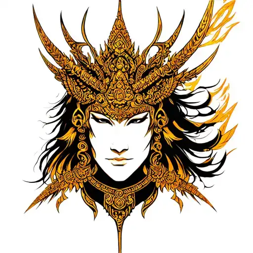 golden Thai warrior tattoo design idea