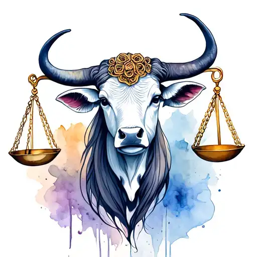 libra scales and feminine taurus bull tattoo design idea