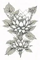 Trunk of a tree that have hand instead of treetop holding a white lotus tattoo design idea