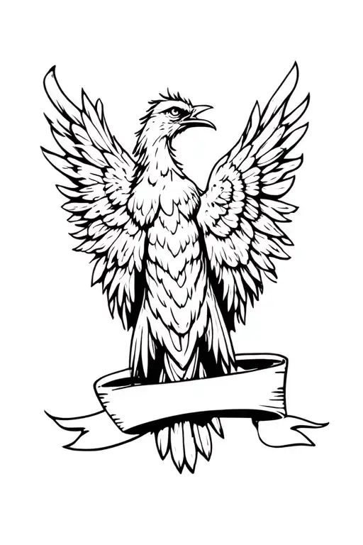 realistic Phoenix bird sitting alone a ribbon in the middle tattoo design idea