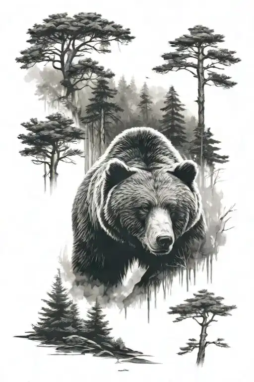Bear in a forest tattoo design idea
