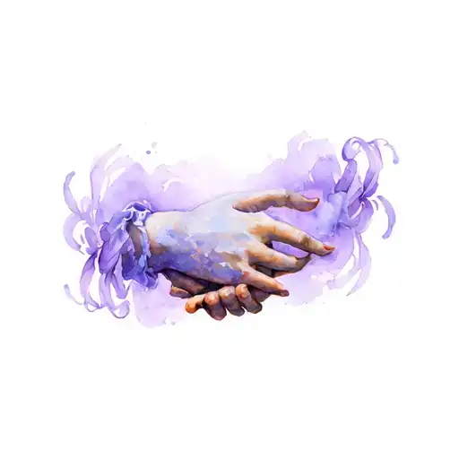 "I'd tell them put me back in i" the hands of Francesca and Paolo from the painting by George Frederick Watts with purple wispy swirls around them  tattoo design idea
