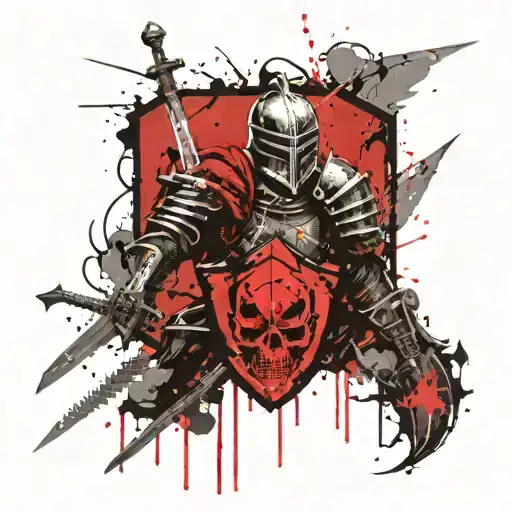 Knight with sword shield and skull tattoo design idea