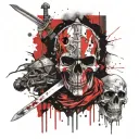 Knight with sword shield and skull tattoo design idea