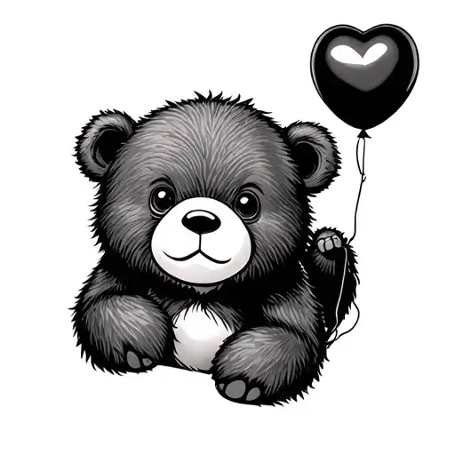 cute bear with a heart shaped ballooon in his hands tattoo design idea