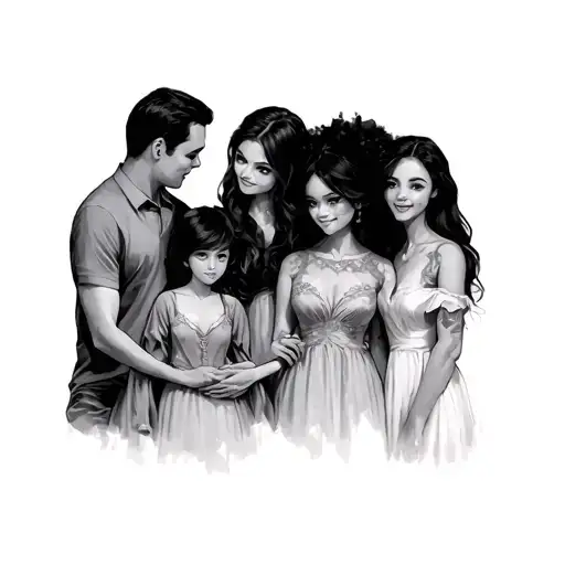 family posing tattoo design idea