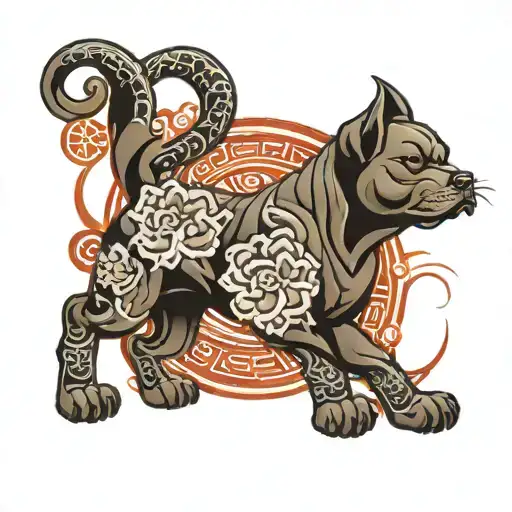 Blend japanese style tattoo with scorpio zodiac sign and a dog and taurus tattoo design idea