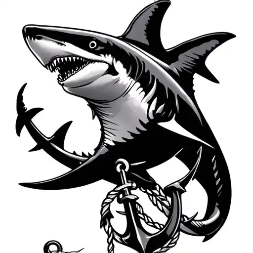 Shark and shark and anchor tattoo design idea