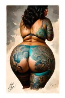 a curvy woman from back view showing her Big buttocks tattoo design idea