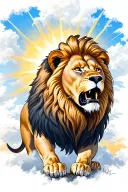Lion that roars in the sun's rays with clouds shade tattoo design idea
