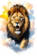 Lion that roars in the sun's rays with clouds shade tattoo design idea