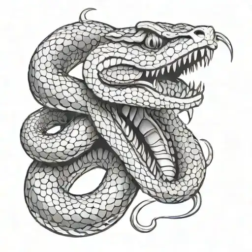 Horn Snake Viper, wrapped around hands, eating e lua tattoo design idea