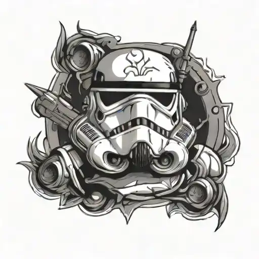 storm trooper head on spike tattoo design idea
