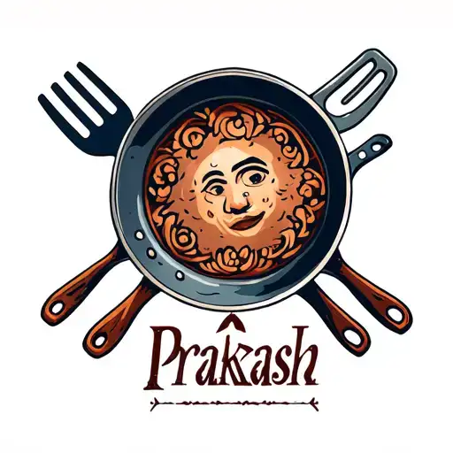 the Nepali name Prakash with a pan and a spatula crossed tattoo design idea