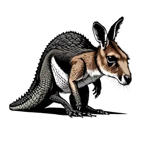 Australia's trademark kangaroo walking on crocodile tattoo design idea