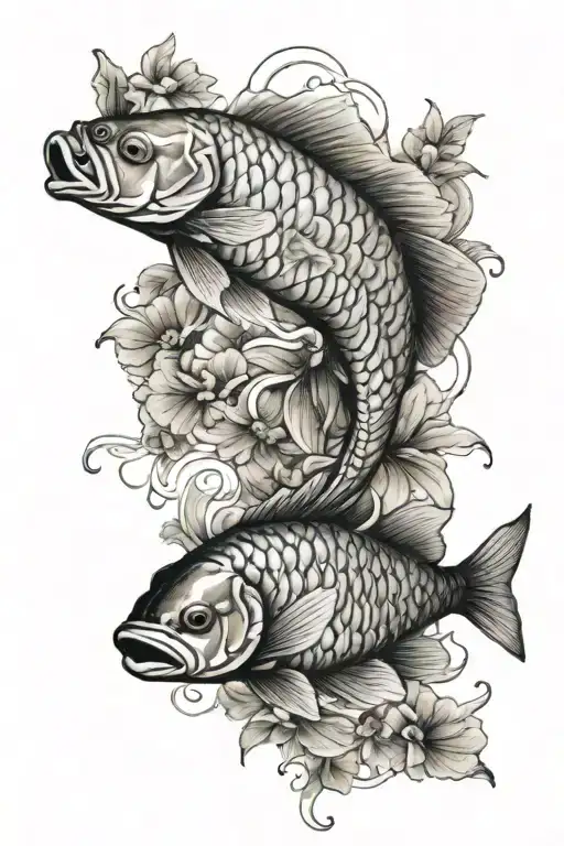 blood red arowana and butterfly  koi tattoo design idea