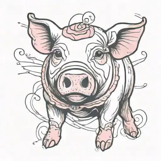 draw a tattoo showing a pink pig in a dress that is female and has red hooves tattoo design idea