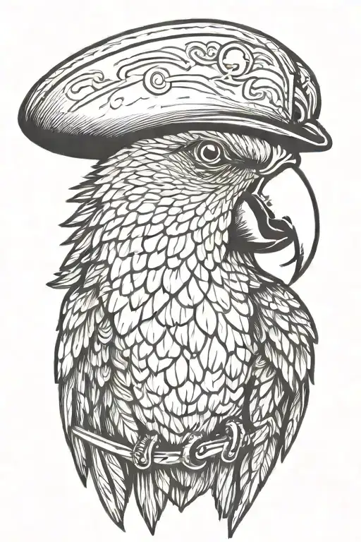 parrot with pirate hat and eye patch  tattoo design idea