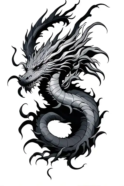 Shadow Dragon curled tattoo design idea