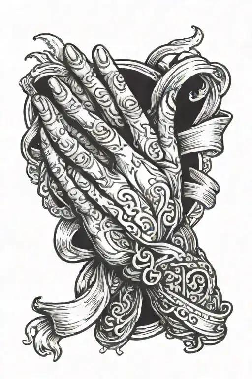 Praying Hands with blank ribbon underneath  tattoo design idea