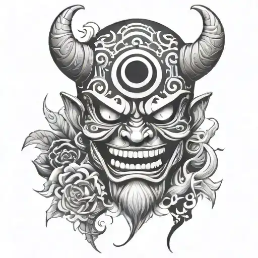 Law One Piece Oni Mask Surrounded Tattoo tattoo design idea