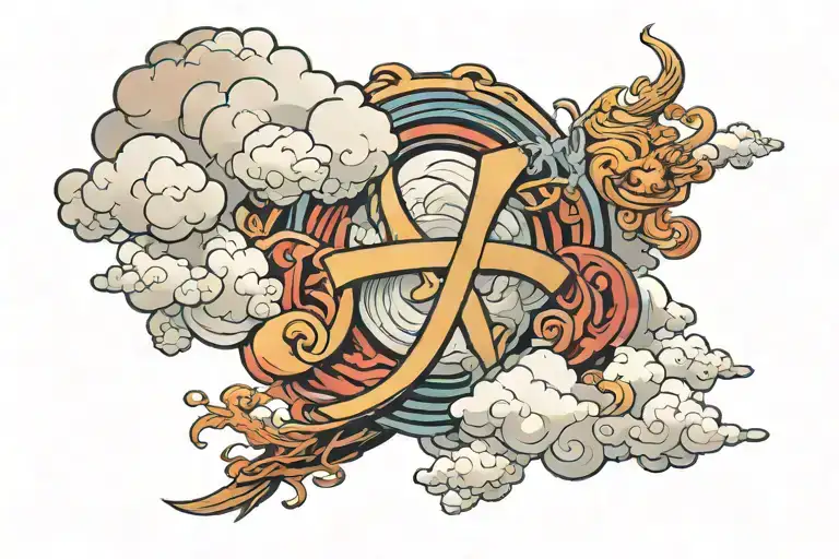 Japanese clouds surrounding kanji symbol for warrior tattoo design idea