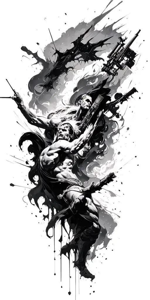 abstract representation battle scene tattoo design idea