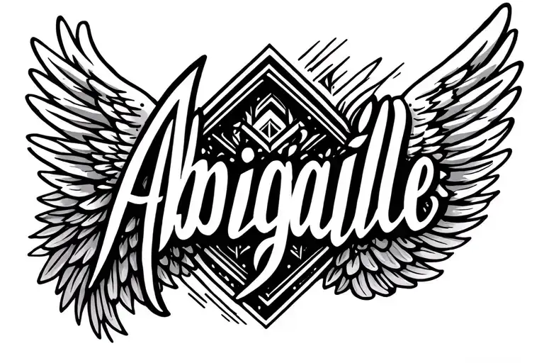 name Abigaile with angel wings from A and from e tattoo design idea