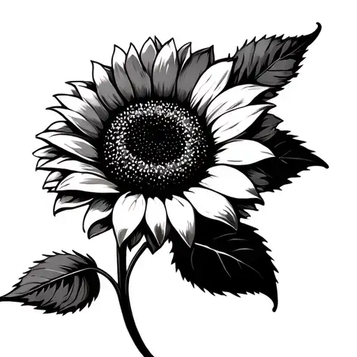 Black White Sunflower tattoo design idea
