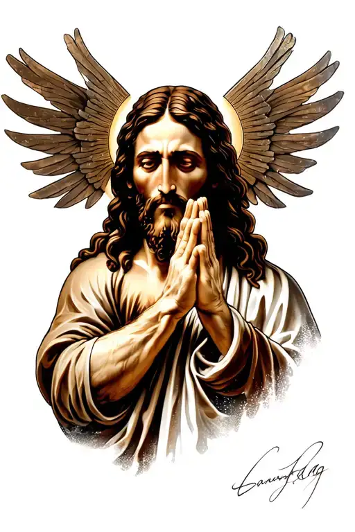 Jesus Christ praying hands tattoo design idea