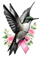 hummingbird and breast cancer ribbon tattoo design idea