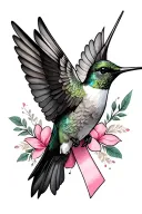 hummingbird and breast cancer ribbon tattoo design idea