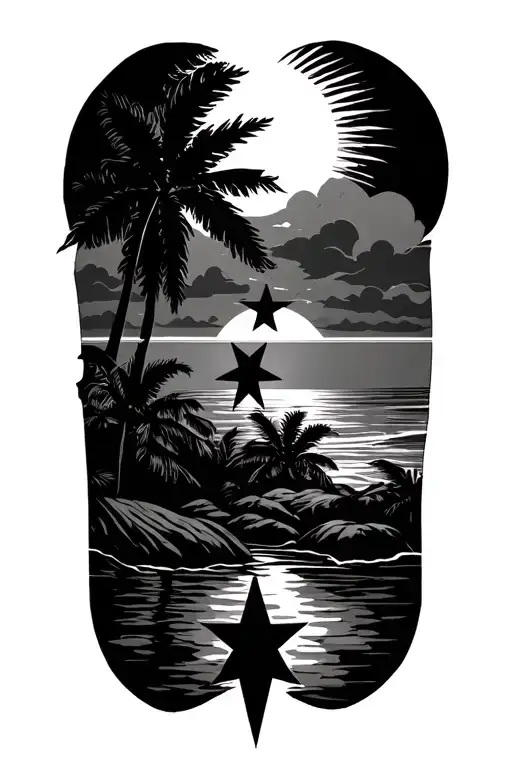 three Star and the sun setting Philippine sun tattoo design idea