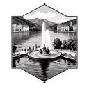 ,make a picture frame of geneva switzerland with the lake aswell as the large fountain in the lkae and also mountains tattoo design idea