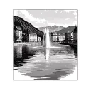 ,make a picture frame of geneva switzerland with the lake aswell as the large fountain in the lkae and also mountains tattoo design idea
