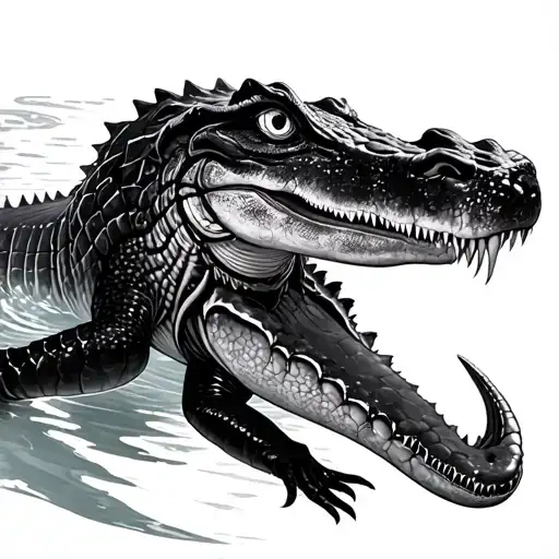 HR Giger art crocodile swimming tattoo design idea