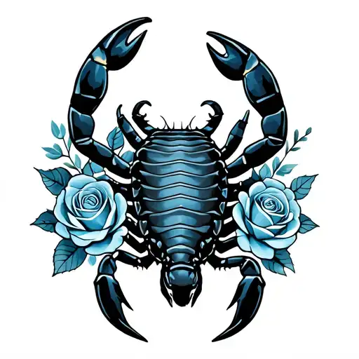 desert scorpion with blue rose bush tattoo design idea