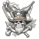 whitebeards flag with luffy straw hat hanging on top bone tattoo design idea