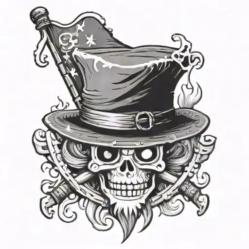 whitebeards flag with luffy straw hat hanging on top bone tattoo design idea