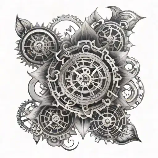 A mandala made of coffee flowers intertwined with clock gears tattoo design idea