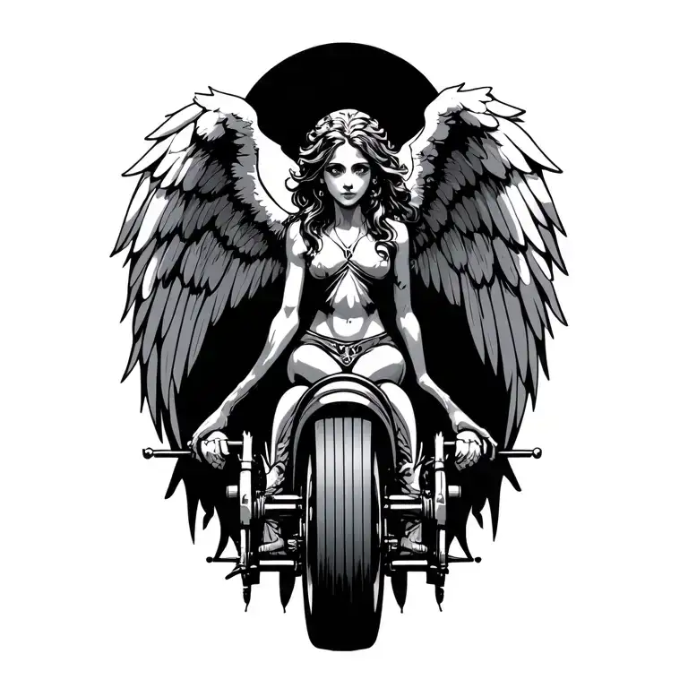 thrones angel with 2 wheels with eyes and 6 wings tattoo design idea